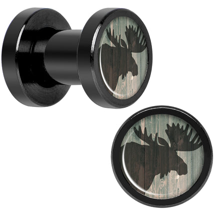 Holiday Rustic Wood Moose Black Screw Fit Plug Set Sizes 5mm to 20mm