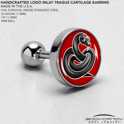 16G 1/4 Black Snake Cartilage Tragus Earring by Onyx O