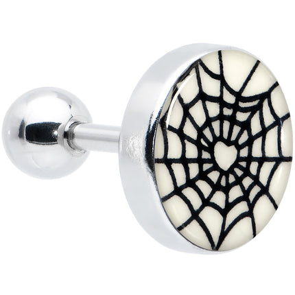 16G 1/4 Glow in the Dark Heart Spider Web Cartilage Tragus Earring