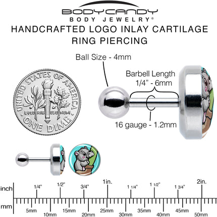16G 1/4 Cute Biting Baby Hippo Cartilage Tragus Earring
