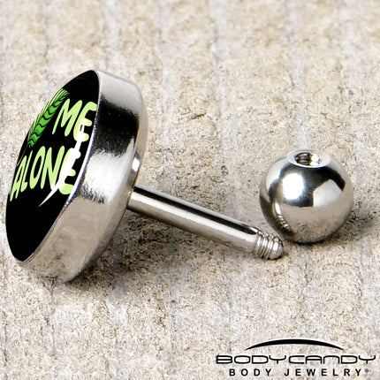 16G 1/4 Black Green Leaf Me Alone Tragus Cartilage Earring by Onyx O