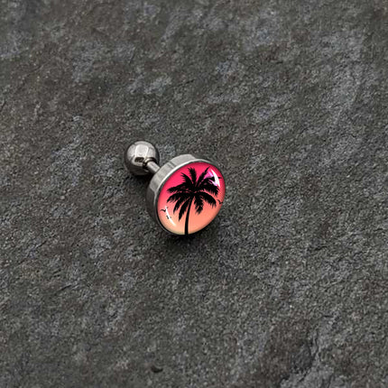16G 1/4 Red Sunset Palm Tree Cartilage Tragus Earring by Onyx O