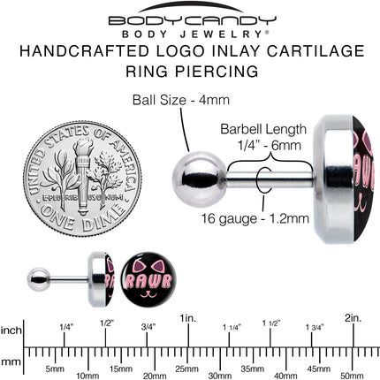 16G 1/4 RAWR Kittly Cat Tragus Cartilage Earring by Onyx O