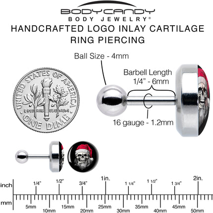 16G 1/4 Holiday Skeleton Santa Claus Tragus Cartilage Earring by Onyx O