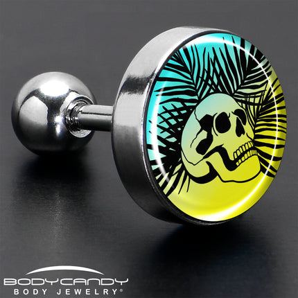 16G 1/4 Blue Haze Sunset Skull and Palms Tragus Cartilage Earring by Onyx O