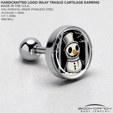 Christmas Holiday Spooky Snowman Tragus Cartilage Earring by Onyx O