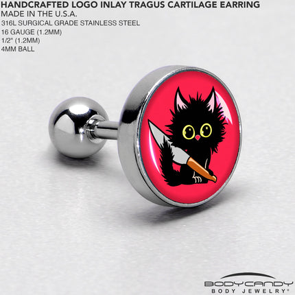 16G 1/4 Stabby Cat Tragus Cartilage Earring by Onyx O