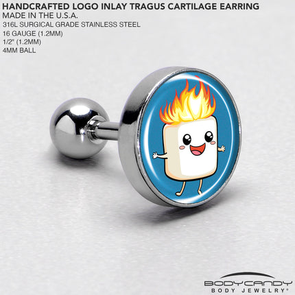 16G 1/4 Burning Marshmallow Tragus Cartilage Earring by Onyx O