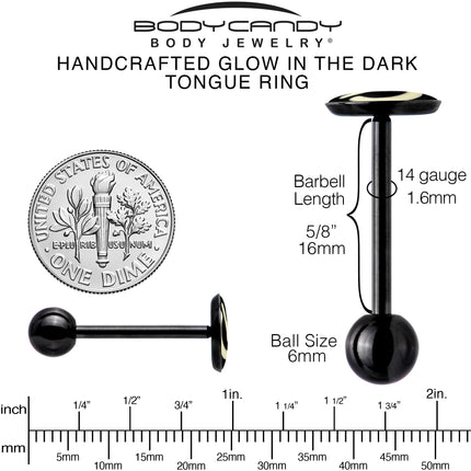 Power Button Glow in the Dark Black Anodized Barbell Tongue Ring