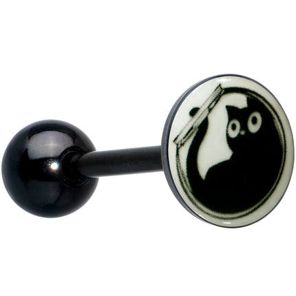 Glow in the Dark Black Anodized Fishbowl Kitty Cat Barbell Tongue Ring by Onyx O