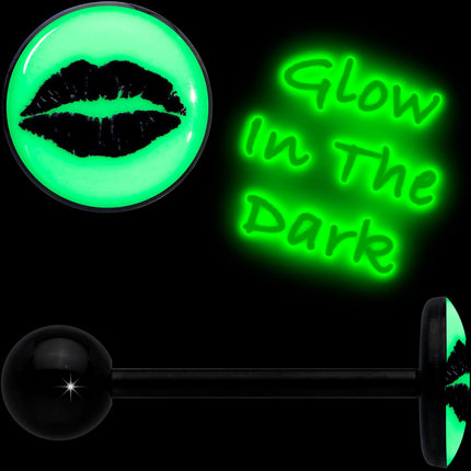 Black Glow in the Dark Lipstick Kiss Mark Barbell Tongue Ring by Onyx O