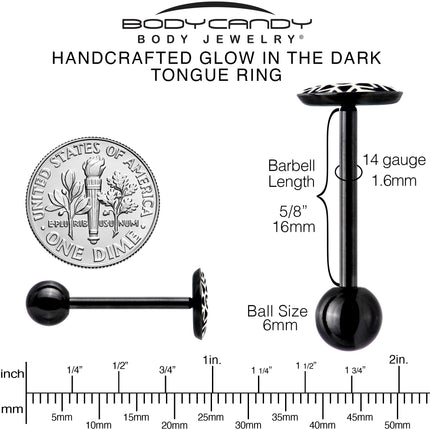 Black Glow in the Dark Holiday Snowflake Tongue Ring by Onyx O
