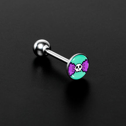 Retro Pixel Skull Barbell Tongue Ring by Onyx O