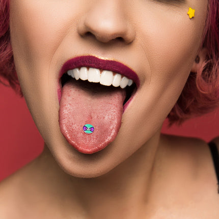 Retro Pixel Skull Barbell Tongue Ring by Onyx O