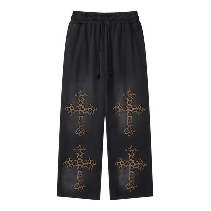 Cheetah Print Black Sunfade Loose Fit Cotton Sweatpants Cotton 350GSM DTG Print