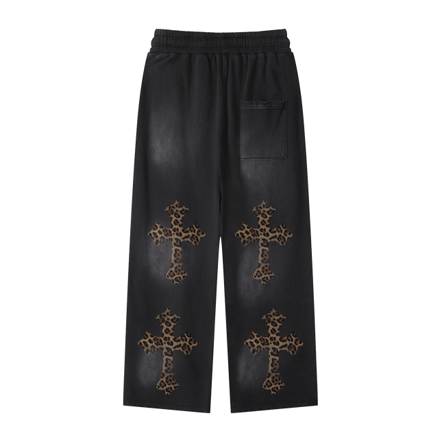 Cheetah Print Black Sunfade Loose Fit Cotton Sweatpants Cotton 350GSM DTG Print