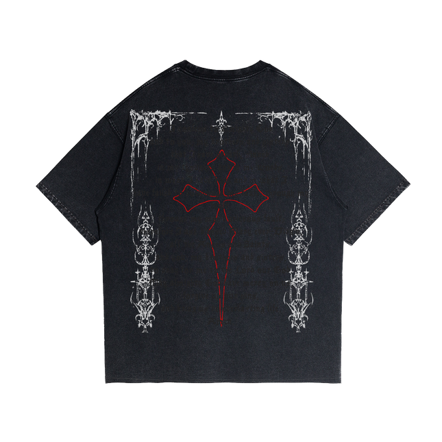 Fallen Angel Garment Dyed Streetwear Tee 260GSM Black Cotton With Faded Raw Hem