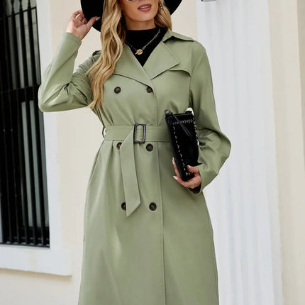 Elegant Solid Color Long Trench Double Breasted Long Sleeve Coats