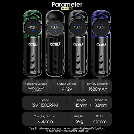 Mast Archer S by Dragonhawk | Wireless Tattoo Pen Machine | Ultra-fast Charging | 4.2MM Stroke