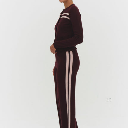 CASHMERE WOOL STRIPE CARDIGAN IN RASPBERRY CREAM
