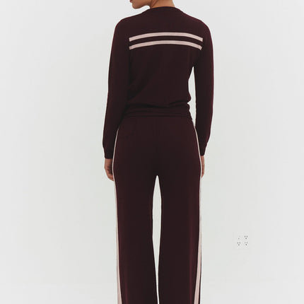 CASHMERE WOOL STRIPE CARDIGAN IN RASPBERRY CREAM
