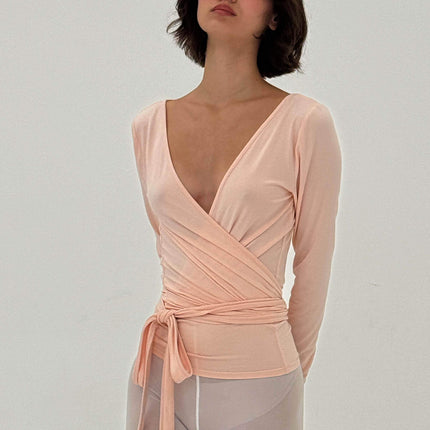 BALLERINA WRAP TOP IN POWDER PINK