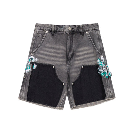 GREY SPLIT PAINTERS SHORTS
