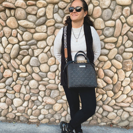 All Black Medium Woven Crossbody Drawstring Bag