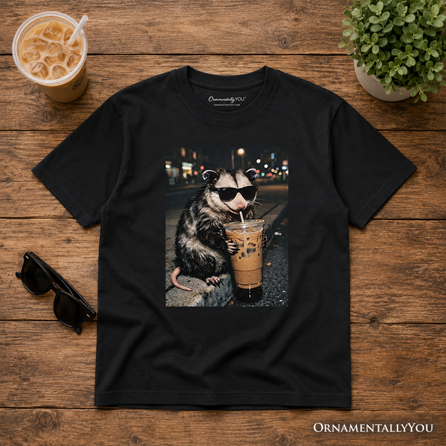 Kids Iced Coffee Opossum T-Shirt, Funny Animal Meme Youth Tee