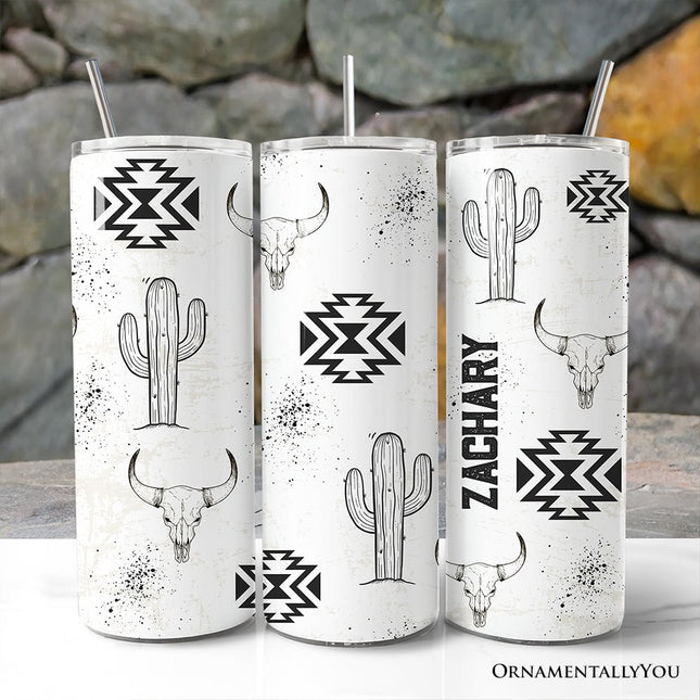 Aztec Tribal Art 20oz Personalized Tumbler With Lid and Stainless Steel Straw, Western Desert Gift Cup