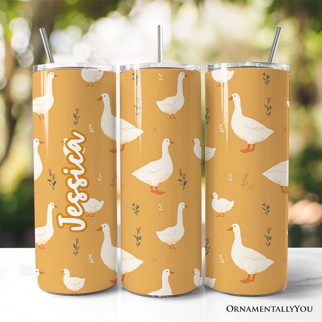 Charming Goose Pattern 20oz Personalized Tumbler With Lid and Stainless Steel Straw, Country Farm Animal Gift Cup