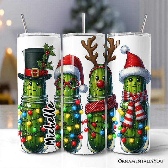 Christmas Pickles 20oz Personalized Tumbler With Lid and Stainless Steel Straw, Festive Holiday Cucumber Gift Cup