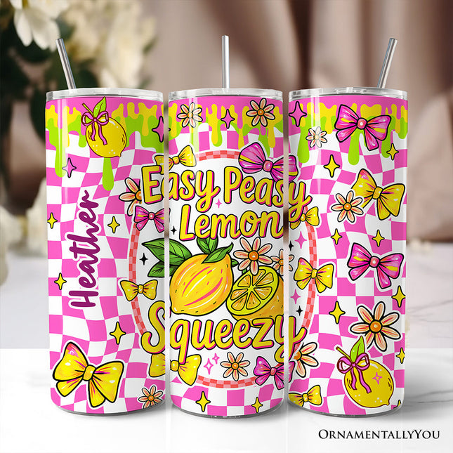 Easy Peasy Lemon Squeezy 20oz Personalized Tumbler With Lid and Stainless Steel Straw, Coquette Summer Fruit Gift Cup