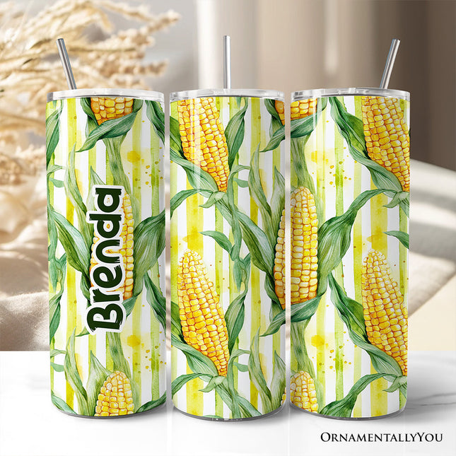 Farm Fresh Corn Pattern 20oz Personalized Tumbler With Lid and Stainless Steel Straw, Rustic Country Harvest Gift Cup
