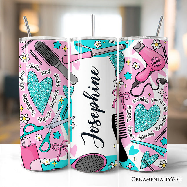 Hair Stylist Beauty Tools Pattern 20oz Personalized Tumbler With Lid and Stainless Steel Straw, Salon Cosmetology Gift Cup