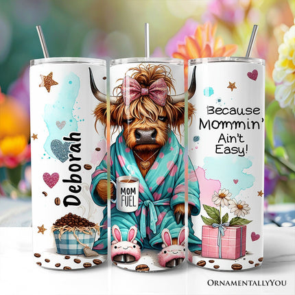 Highland Cow Mom Life 20oz Personalized Tumbler With Lid and Stainless Steel Straw, Sarcastic Motherhood Gift Cup