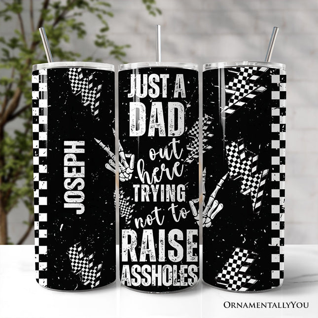 Just A Dad Checkered Lightning 20oz Personalized Tumbler With Lid and Stainless Steel Straw, Sarcastic Father's Day Humor Gift Cup