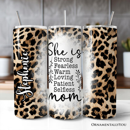 Mother's Day Quote 20oz Personalized Tumbler With Lid and Stainless Steel Straw, Leopard Print Mom Appreciation Gift Cup