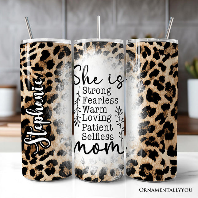 Mother's Day Quote 20oz Personalized Tumbler With Lid and Stainless Steel Straw, Leopard Print Mom Appreciation Gift Cup