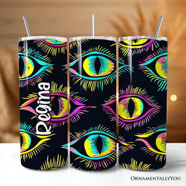 Neon Evil Eye 20oz Personalized Tumbler With Lid and Stainless Steel Straw, Colorful Mystical Protection Gift Cup