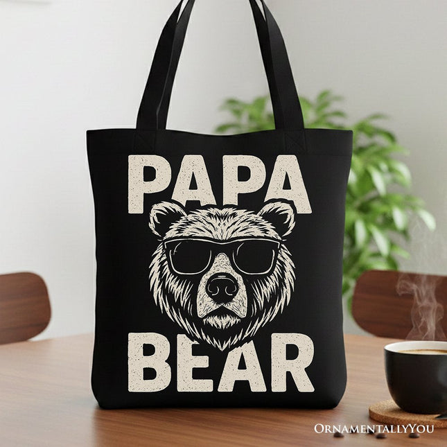 Papa Bear Sunglasses Canvas Tote Bag, Black Vintage Gift Shopper for Cool Dads