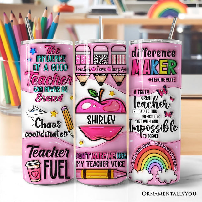 Pink Teacher Life 20oz Personalized Tumbler With Lid and Stainless Steel Straw, Inspirational Educator Appreciation Gift Cup