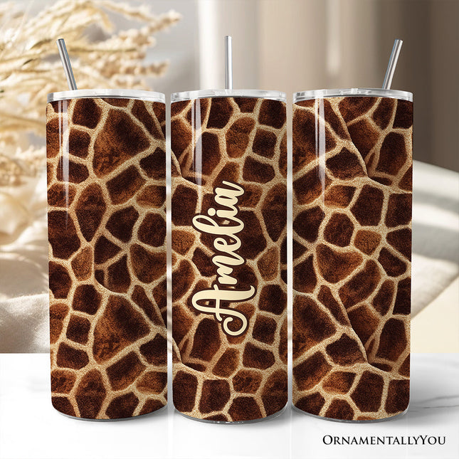 Safari Giraffe Print 20oz Personalized Tumbler With Lid and Stainless Steel Straw, Stylish Wildlife Gift Cup