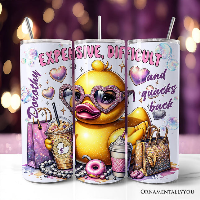 Sassy Rubber Duck 20oz Personalized Tumbler With Lid and Stainless Steel Straw, Purple Glam Girl Gift Cup