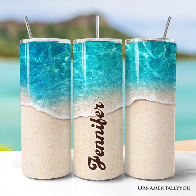 Turquoise Ocean Shore 20oz Personalized Tumbler With Lid and Stainless Steel Straw, Tropical Summer Coastal Gift Cup