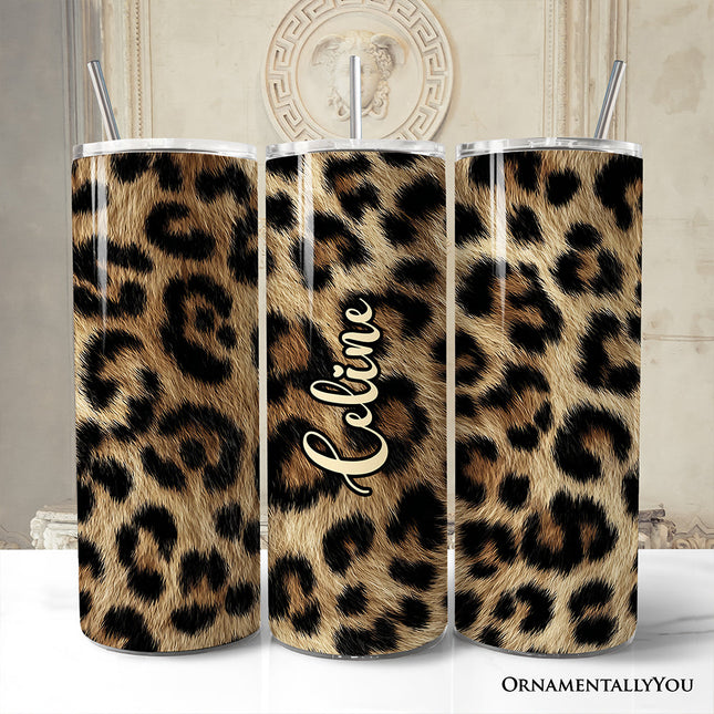 Wild Leopard Spot Pattern 20oz Personalized Tumbler With Lid and Stainless Steel Straw, Stylish Wildlife Gift Cup