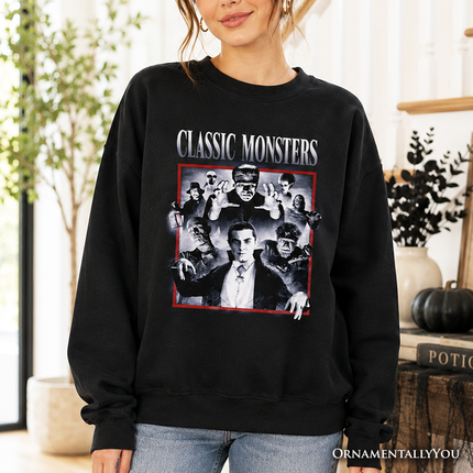 Classic Monsters Black and White Sweatshirt, Retro Vintage Horror Sweater