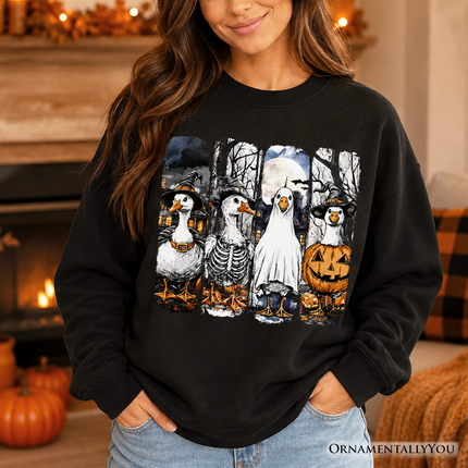 Halloween Goose in Costume Sweatshirt, Spooky Fall Geese Sweater for Bird Enjoyers