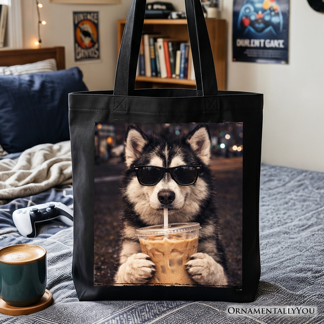 Husky Iced Coffee Tote Bag, Funny Dog Parents Gift Shopper