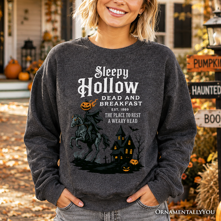 Headless Horseman Sleepy Hollow Halloween Dark Sweatshirt, Dead and Breakfast Retro Sweater